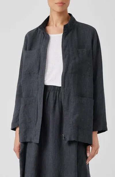 Eileen Fisher Stand Collar Organic Linen Jacket In Graphite