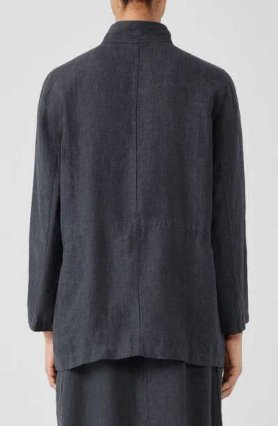Eileen Fisher Stand Collar Organic Linen Jacket In Graphite
