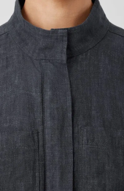 Eileen Fisher Stand Collar Organic Linen Jacket In Graphite
