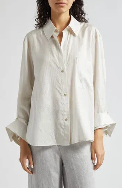 Twp The New Morning After Silk Stripe Button-front Shirt In White Multi