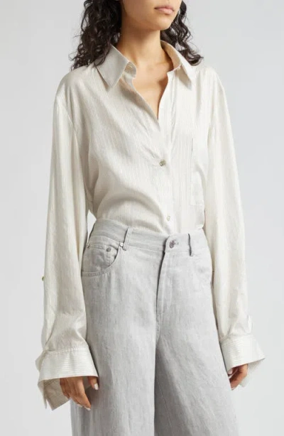 Twp The New Morning After Silk Stripe Button-front Shirt In White Multi