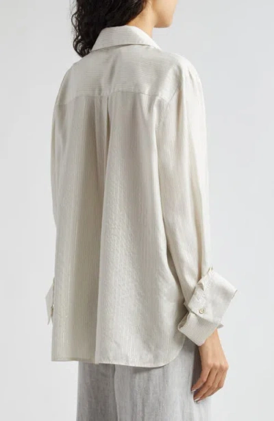 Twp The New Morning After Silk Stripe Button-front Shirt In White Multi
