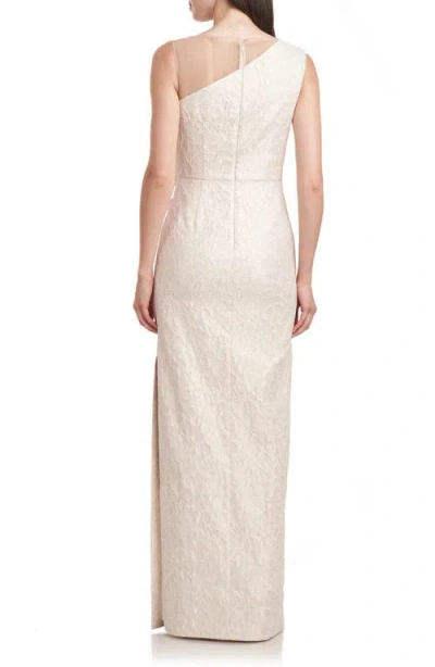 Js Collections Odette Asymmetric Illusion Yoke Gown In Pale Gold