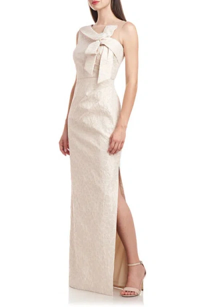 Js Collections Odette Asymmetric Illusion Yoke Gown In Pale Gold