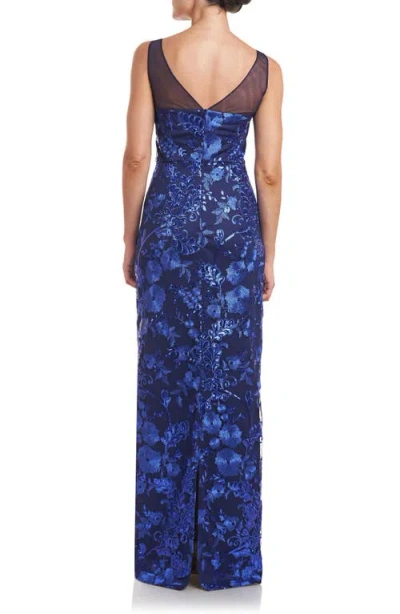 Js Collections Baylor Embroidered Sequin Sleeveless Gown In Navy/royal Blue