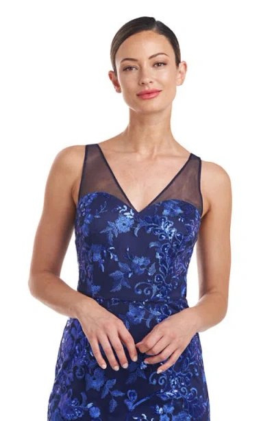 Js Collections Baylor Embroidered Sequin Sleeveless Gown In Navy/royal Blue