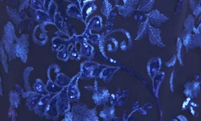 Js Collections Baylor Embroidered Sequin Sleeveless Gown In Navy/royal Blue