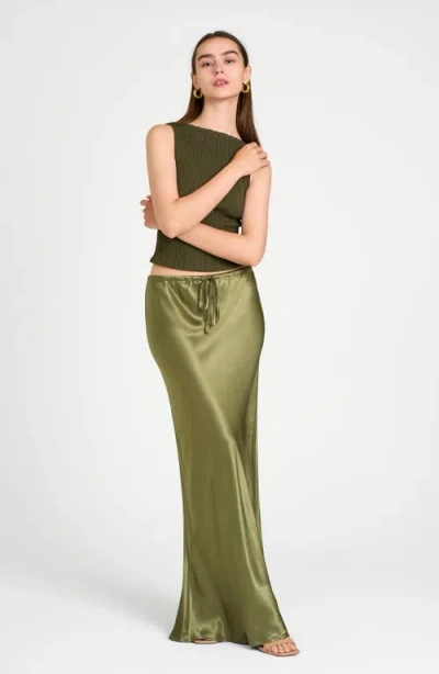 Wayf Finley Satin Skirt In Olive