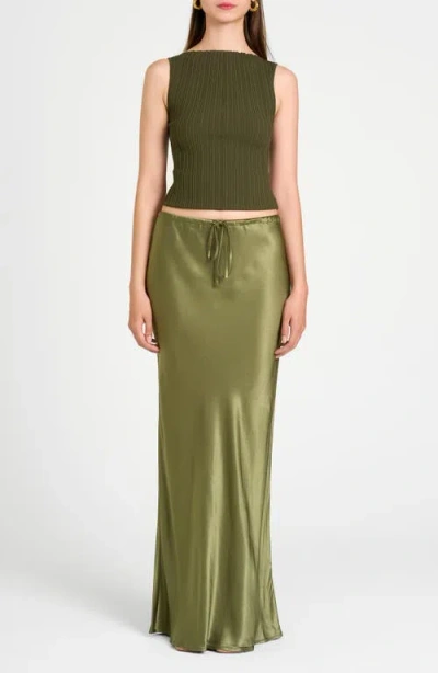 Wayf Finley Satin Skirt In Olive