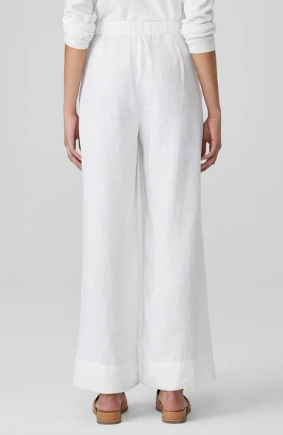 Eileen Fisher Pleated High Waist Organic Linen Wide Leg Pants In White