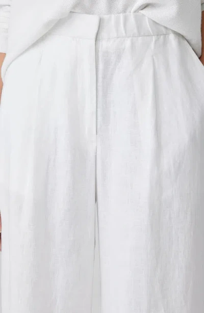 Eileen Fisher Pleated High Waist Organic Linen Wide Leg Pants In White