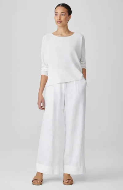 Eileen Fisher Pleated High Waist Organic Linen Wide Leg Pants In White
