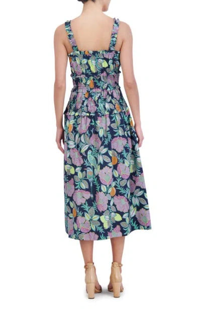 Eliza J Floral Cotton Midi Sundress In Navy Multi