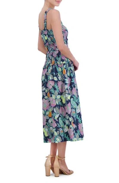 Eliza J Floral Cotton Midi Sundress In Navy Multi