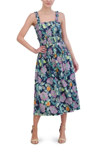 Eliza J Floral Cotton Midi Sundress In Navy Multi