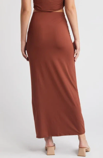 Something New Mila Side Twist Maxi Skirt In Cherry Mahogany
