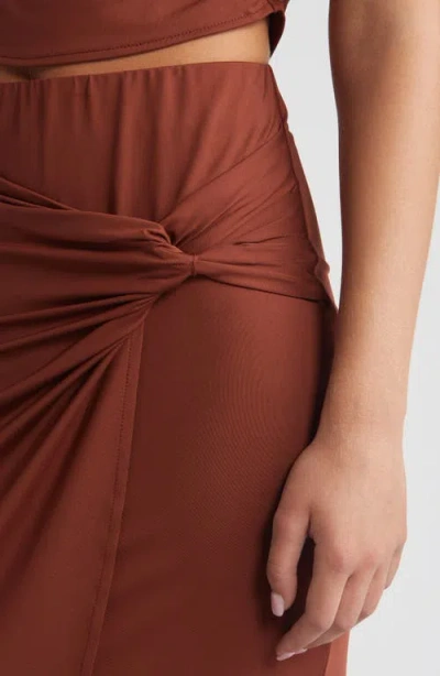 Something New Mila Side Twist Maxi Skirt In Cherry Mahogany