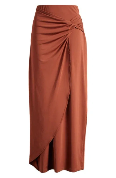 Something New Mila Side Twist Maxi Skirt In Cherry Mahogany