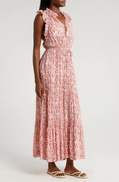Poupette St Barth Belene Floral Tiered Ruffle Cover-up Jumpsuit In Pink Jardin