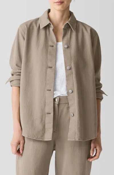 Eileen Fisher Classic Collar Organic Cotton Shirt Jacket In Reed
