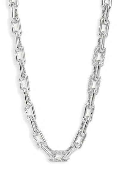 Open Edit Pavé Crystal Link Chain Necklace In Clear- Rhodium