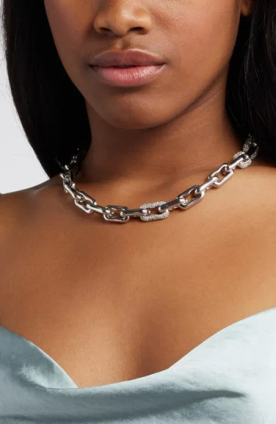 Open Edit Pavé Crystal Link Chain Necklace In Clear- Rhodium