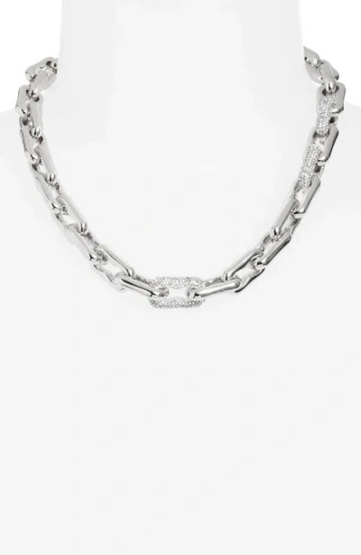 Open Edit Pavé Crystal Link Chain Necklace In Clear- Rhodium