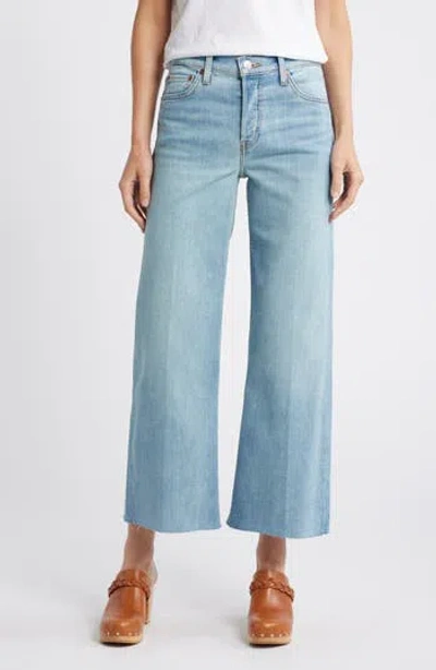 Re/done High Waist Raw Hem Wide Leg Crop Jeans In Marea