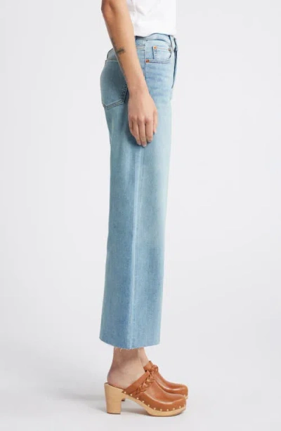 Re/done High Waist Raw Hem Wide Leg Crop Jeans In Marea