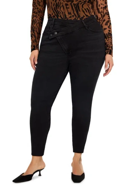 Good American Good Legs Crossover Waist Ankle Skinny Jeans In Black337