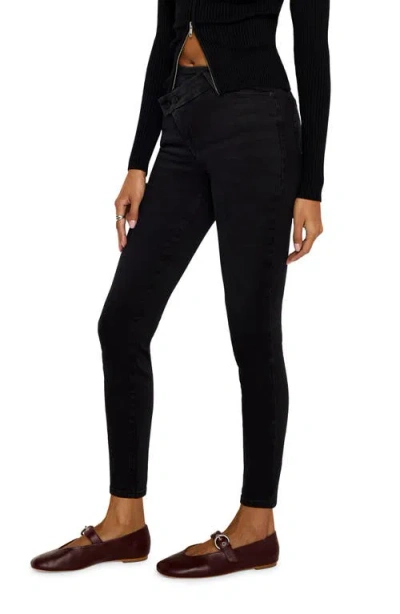 Good American Good Legs Crossover Waist Ankle Skinny Jeans In Black337
