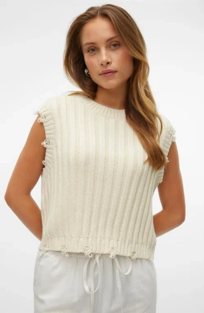 Vero Moda Danna Distressed Sleeveless Sweater In Birch