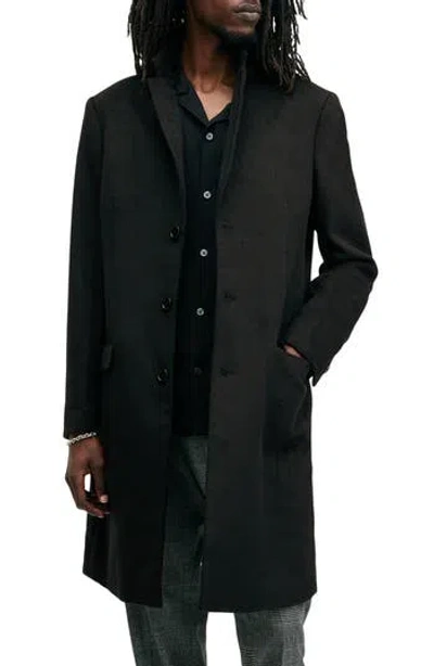 Allsaints Hal Button-fastening Coat In Black