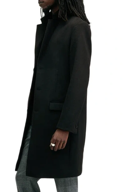 Allsaints Hal Button-fastening Coat In Black