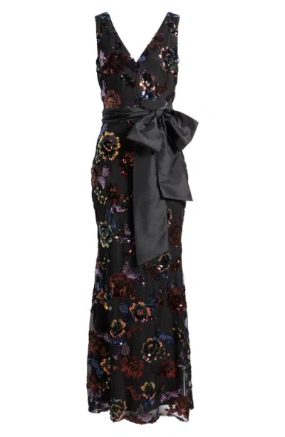 ELIZA J ELIZA J SEQUIN SATIN BOW MERMAID GOWN 
