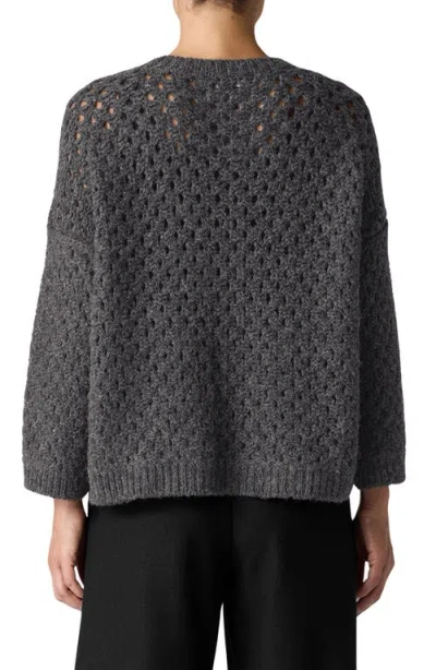 Eileen Fisher Open Stitch Alpaca Crewneck Sweater In Charcoal