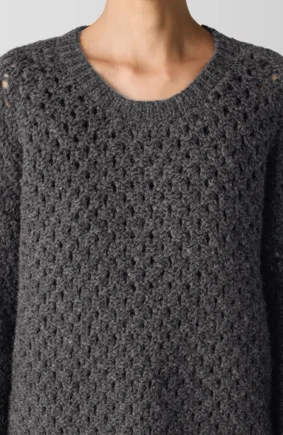 Eileen Fisher Open Stitch Alpaca Crewneck Sweater In Charcoal