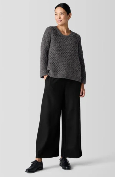 Eileen Fisher Open Stitch Alpaca Crewneck Sweater In Charcoal