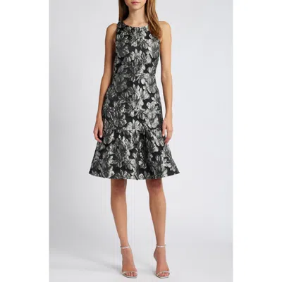 Julia Jordan Metallic Floral Jacquard Sleeveless Dress In Black/silver