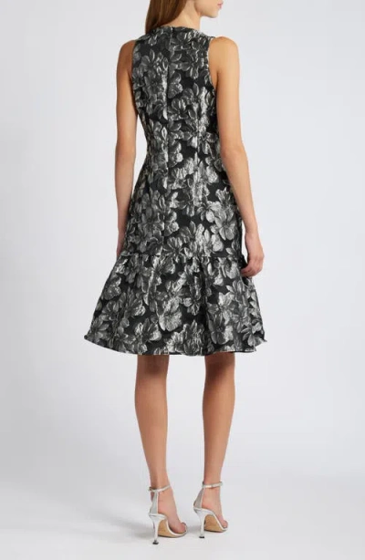Julia Jordan Metallic Floral Jacquard Sleeveless Dress In Black/silver