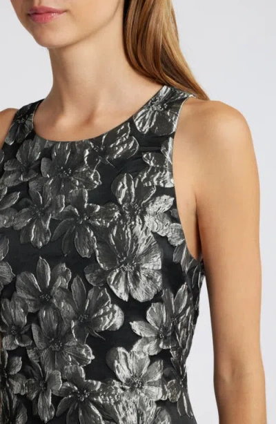 Julia Jordan Metallic Floral Jacquard Sleeveless Dress In Black/silver