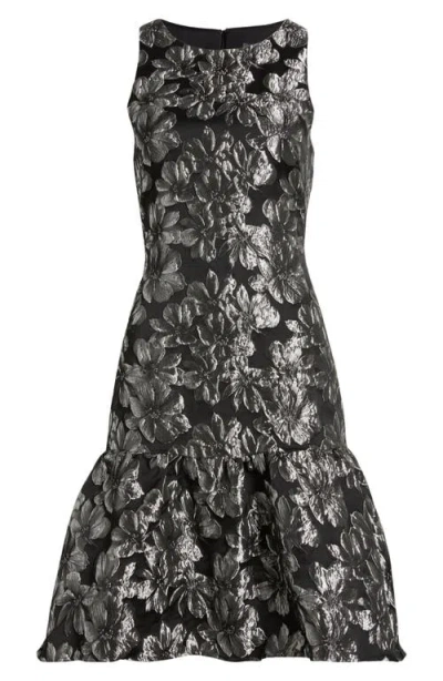Julia Jordan Metallic Floral Jacquard Sleeveless Dress In Black/silver