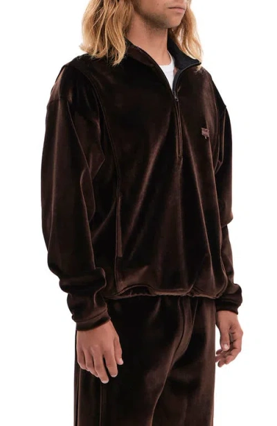 Vayder Baglioni Stretch Velvet Half Zip Sweatshirt In Walnut