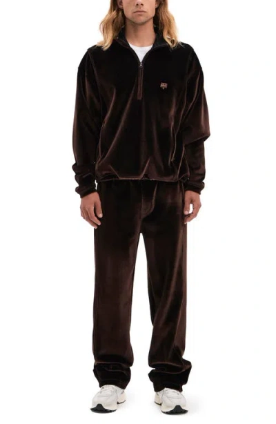 Vayder Baglioni Stretch Velvet Half Zip Sweatshirt In Walnut