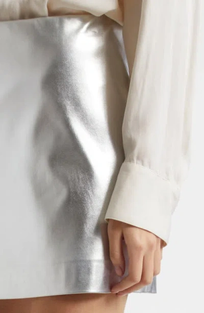 Alice And Olivia Elana Vegan Leather Mini Skirt In Silver