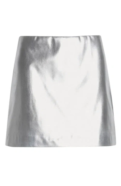 Alice And Olivia Elana Vegan Leather Mini Skirt In Silver
