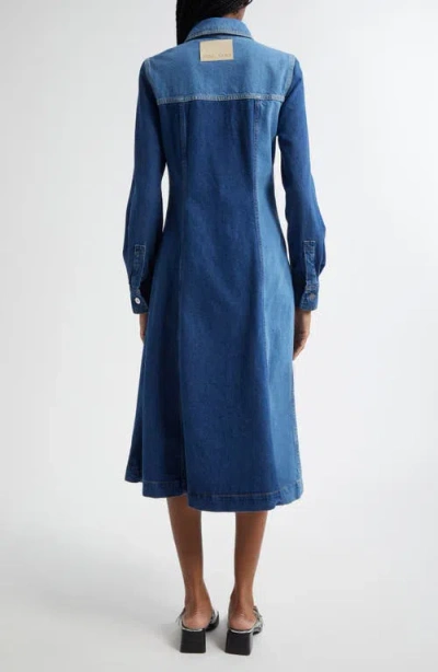 Stine Goya Long Sleeve Two Tone Organic Cotton Denim Shirtdress In Two Tone Denim