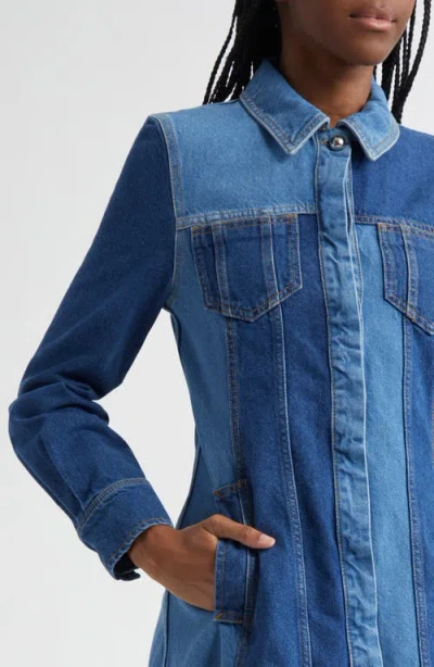 Stine Goya Long Sleeve Two Tone Organic Cotton Denim Shirtdress In Two Tone Denim