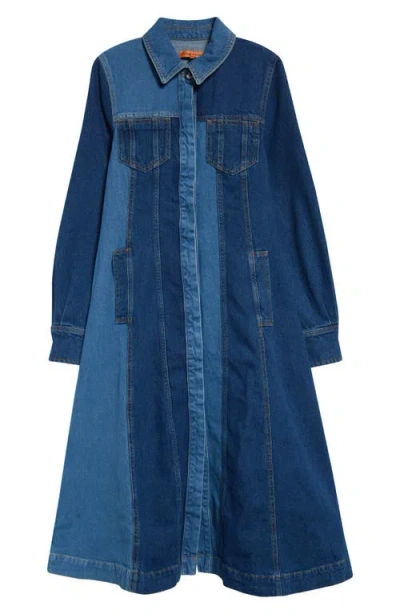 Stine Goya Long Sleeve Two Tone Organic Cotton Denim Shirtdress In Two Tone Denim