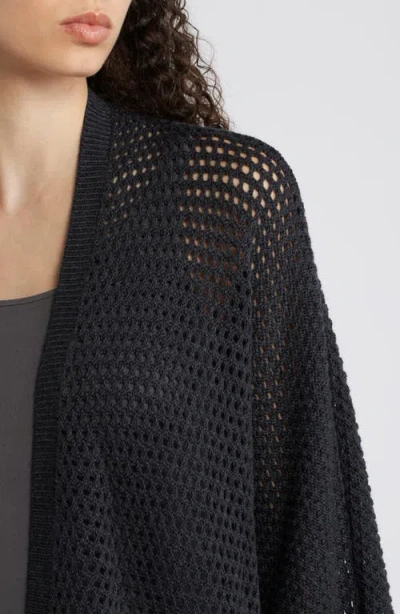 Eileen Fisher Open Stitch Longline Wool Cardigan In Charcoal